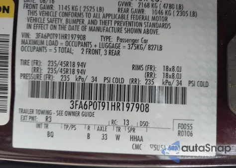 2017 Ford Fusion Se from USA, damaged, VIN 3FA6P0T91HR197908
